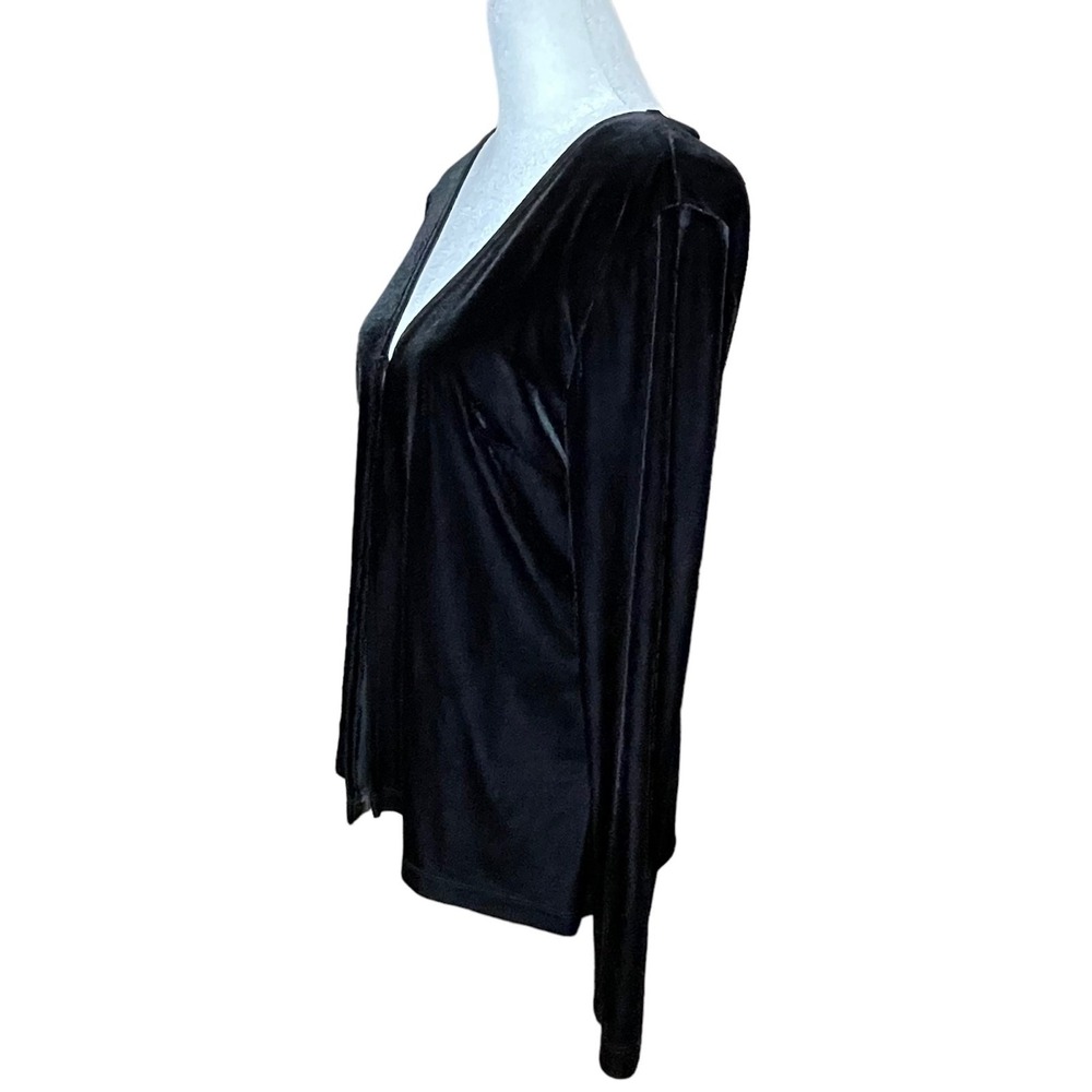 Vintage 90s Velvet Velour Cardigan Women L Black Goth Witchy Y2K Open Front Dark - Picture 5 of 13